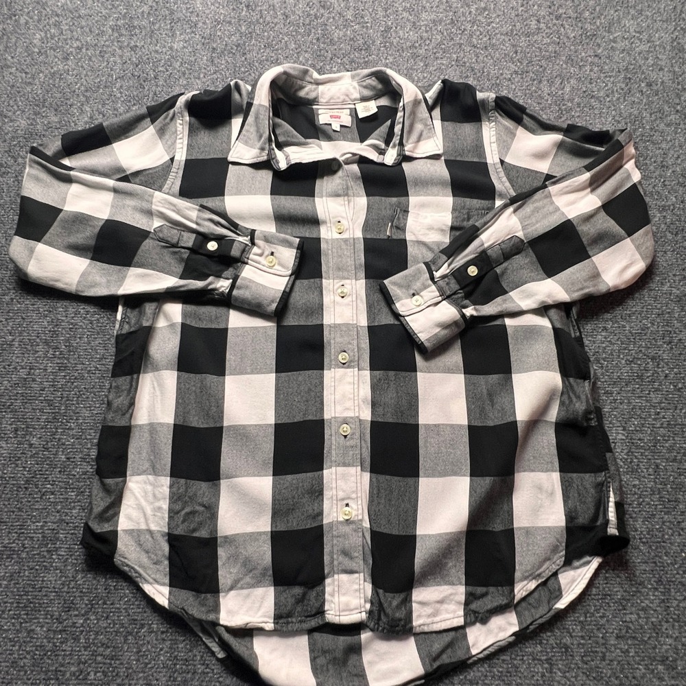 SUPER SOFT Levis Boyfriend Fit Buffalo Plaid Button Down Shirt Black White L